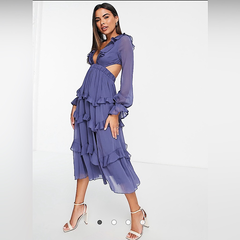 ☔️ASOS Designed Tiered Ruffle Midi Dress with Elastic Waist & Lace up Back